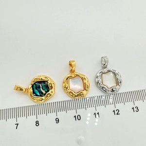 Detailed size comparison of 18K gold plated oval abalone shell and pearl pendants