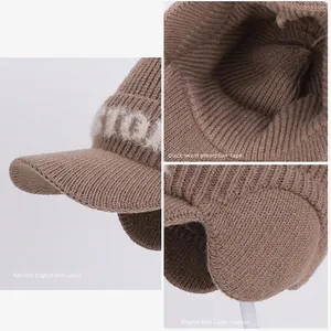 Winter thermal knit peak cap for men with ear flaps and thick warm faux fur lining