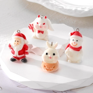 Flocked Plastic Charms Pendants DIY Jewelry Making Christmas Santa Snowman Halloween Pumpkin Rabbit Accessories