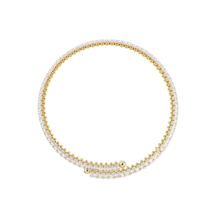 Luxurious gold wrap-around choker necklace with marquise-cut white zircons