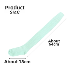 Size guide for mint green slouch socks showing 64cm leg and 18cm foot length dimensions
