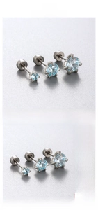 Orecchini a perno in titanio con zircone blu e chiusura a vite in varie dimensioni