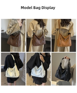 Collage of large vintage hobo bags in various colors showing shoulder carry styles
