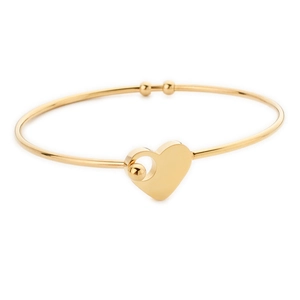 Fashionable gold heart interlocking cuff bracelet in polished stainless steel for women