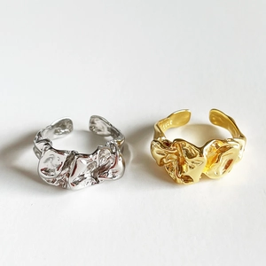 Modern 925 sterling silver open rings with irregular wrinkled texture in gold and silver