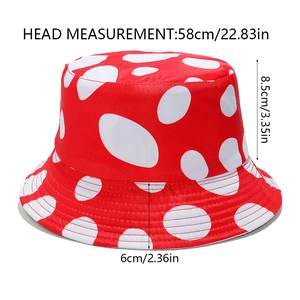 Tableau des tailles du chapeau bob champignon rouge avec mesures du bord et de la calotte