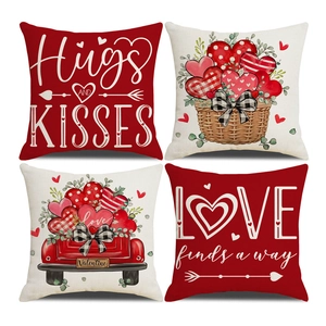 Valentine Day Decorative Pillowcase Linen Heart Love Printed Cushion Cover For Sofa Home Decor Modern