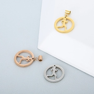 Pendentif Silhouette De Fille Qui Court En Acier Inoxydable Charme Découpé Creux Rond Pour La Fabrication De Bijoux DIY