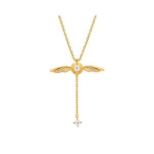 Collier élégant pendentif croix avec ailes dorées et zircons brillants pour femme