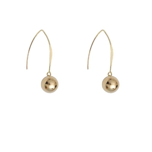 Minimalist gold ball drop earrings with polished sphere pendants and slim hooks