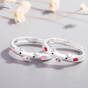 Cute Pig Silver Plated Copper Enamel Open Ring Adjustable Zodiac Animal Finger Ring For Women Couple Students Gift Fashion Jewelry