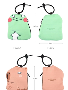 Front and back detail view of cute cartoon frog and capybara mini crossbody storage pouches