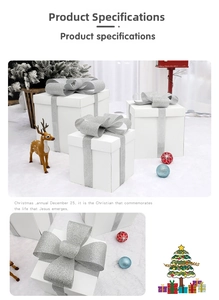 Three-piece white Christmas gift box set with silver glitter bows and festive reindeer