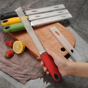 Set of 4 stainless steel cheese and lemon graters with colorful ergonomic handles