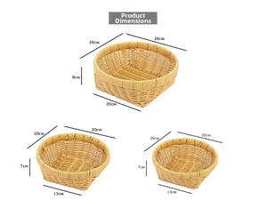 Detailed size chart for hand-woven fruit baskets showing precise length and height metrics