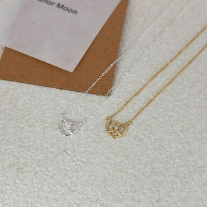 Minimalist 925 sterling silver heart knot necklace with zircon in gold and silver