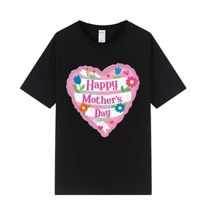 Black Mother's Day T-shirt with pink heart balloons and Happy Mother's Day print