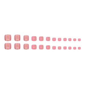 Unghie finte per piedi estive a righe rosa e oro con finitura lucida set da 24
