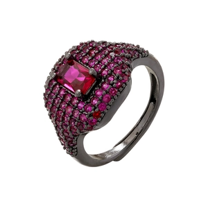 Detailed macro view of hip hop square ring with colorful pavé rhinestones and adjustable band