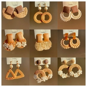 Boho Rattan Gewebte Ohrhänger Handgefertigter Geometrischer Holz Harz Schmuck Für Damen Strandurlaub Mit 925 Sterling Silber Earring Post