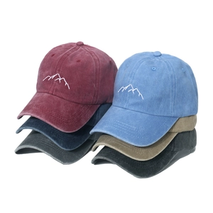 Mountain Embroidery Washed Cotton Baseball Cap Vintage Distressed Dad Hat Adjustable Outdoor Sun Protection Unisex