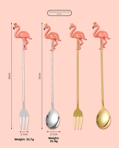 Detailed view of 19cm gold and silver flamingo dessert spoons and forks with crown details