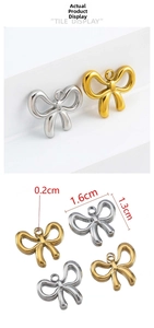 Polished stainless steel bow pendants in gold and silver, 1.6cm x 1.3cm size detail