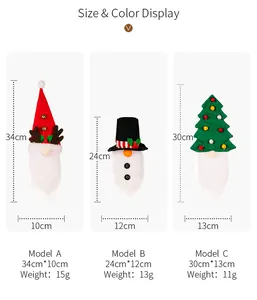 Size chart showing height and weight for three festive Christmas gnome wine bottle covers