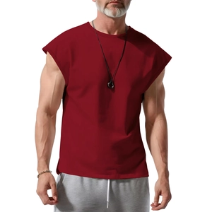 Men's casual sleeveless t-shirt in burgundy knit fabric with a crew neck and loose fit