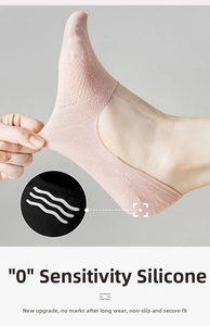 Détail de chaussettes invisibles en mesh extensible avec silicone antidérapant talon