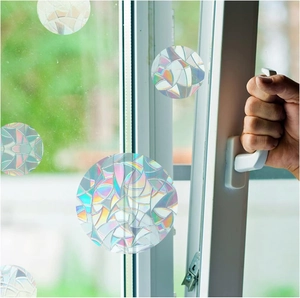 Rainbow prism static glass window stickers with suncatcher holographic laser effects