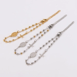 Religious Rosary Cross Bracelet 304 Stainless Steel Virgin Mary Medal Bead Chain Adjustable Jewelry For Women Men