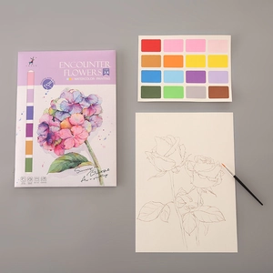 Watercolor painting set with floral cards and 16-color palette for creative hobby