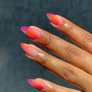 Orange Red French Ombre Almond Shape Press On Nails Minimalist High Gloss ABS Artificial False Nails For Women