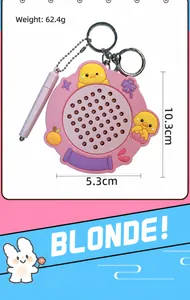 Portable pink magnetic steel ball drawing board keychain with cartoon duck and stylus tool