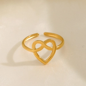 Anello minimalista in acciaio inossidabile dorato con design a cuore e infinito