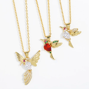 Hummingbird Pendant Necklace Gold Plated Copper Colorful Cubic Zirconia Inlaid Animal Jewelry Trendy Clavicle Chain For Women