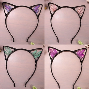 Cat ear crystal crowns in four colors with black metal frames for party hair styling