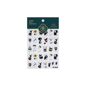 Adesivi per nail art gatto nero 3D M-846 con cuori e fiocchi cartoon su cartoncino verde