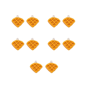 Macro view of 10 realistic resin waffle pendants with metal loops for jewelry making