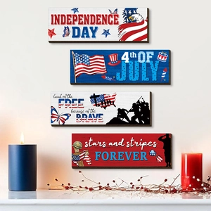 Independence Day Patriotic Wooden Hanging Signs USA 4th Of July Wall Decor Red White Blue Eagle Star Design