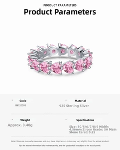 Detail specifications of 925 sterling silver ring with 5A pink heart cubic zirconia