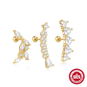 Three-piece set of S925 sterling silver butterfly ear studs with pink cubic zirconia stones