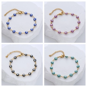 Evil Eye Bracelet Stainless Steel Gold Plated Enamel Round Charm Lucky Amulet Adjustable Jewelry For Women Men