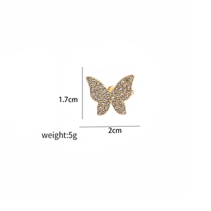 Tableau des tailles détaillé pour boucles d'oreilles papillon en zircon, 1,7 cm de haut et 2 cm