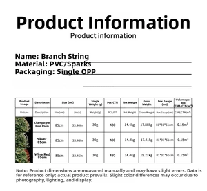 Detailed size and weight chart for 85cm glitter twig sprays in multiple festive colors