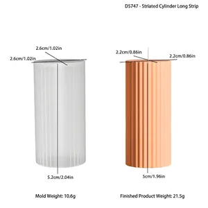 Detailed view of striped cylindrical candle mold with dimensions and weight specs