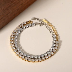 Classic gold and silver tennis bracelet set with zircon stones and adjustable lobster clasp