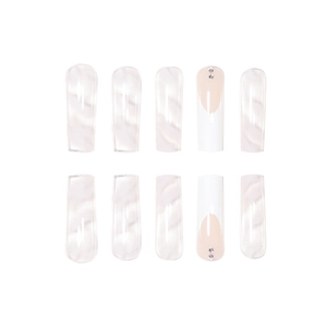 French marble press on nails with elegant rhinestones and long square design