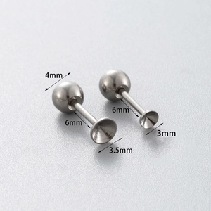 F136 titanium screw ball earring with clear zircon and dimensions 4mm ball 6mm pin